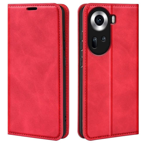 

For OPPO Reno11 5G Global Retro-skin Magnetic Suction Leather Phone Case(Red)