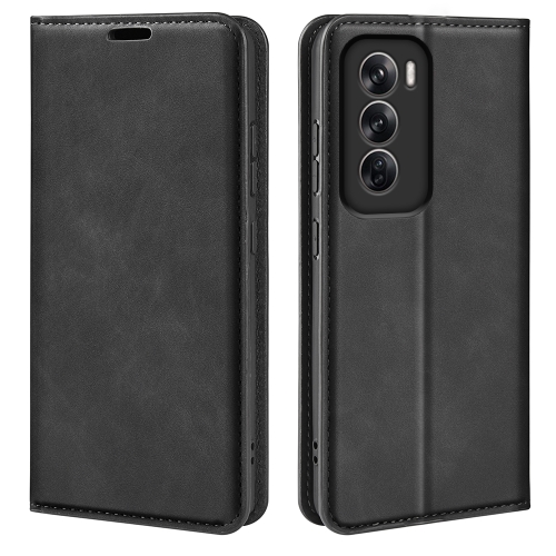 

For OPPO Reno12 Pro 5G Global Retro-skin Magnetic Suction Leather Phone Case(Black)