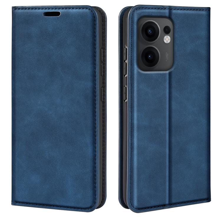 

For OPPO Reno13 F Retro-skin Magnetic Suction Leather Phone Case(Dark Blue)