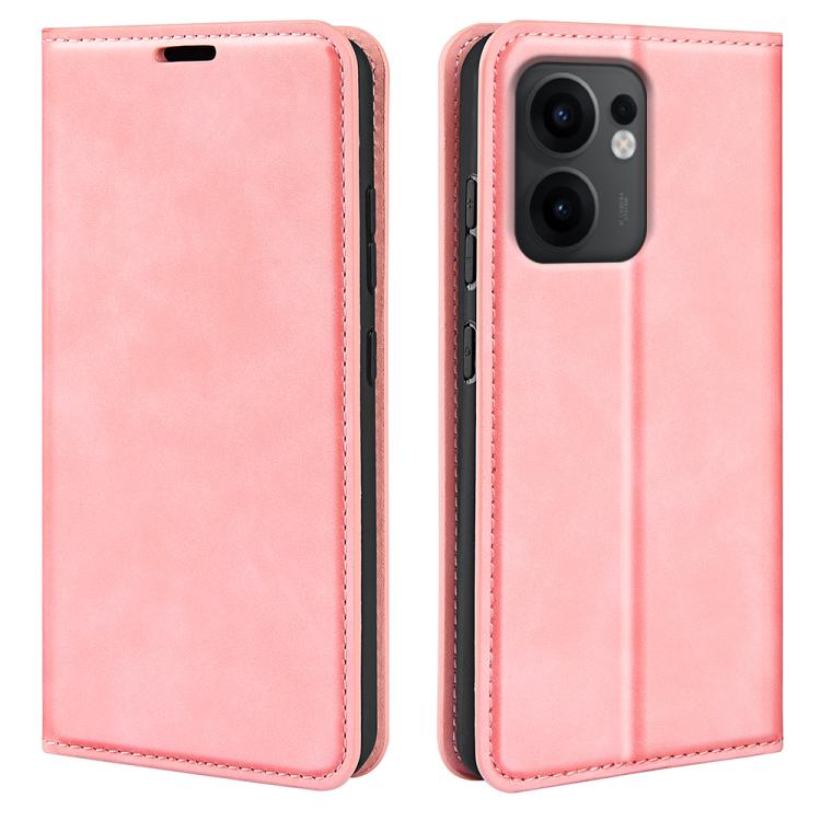 

For OPPO Reno13 F Retro-skin Magnetic Suction Leather Phone Case(Pink)