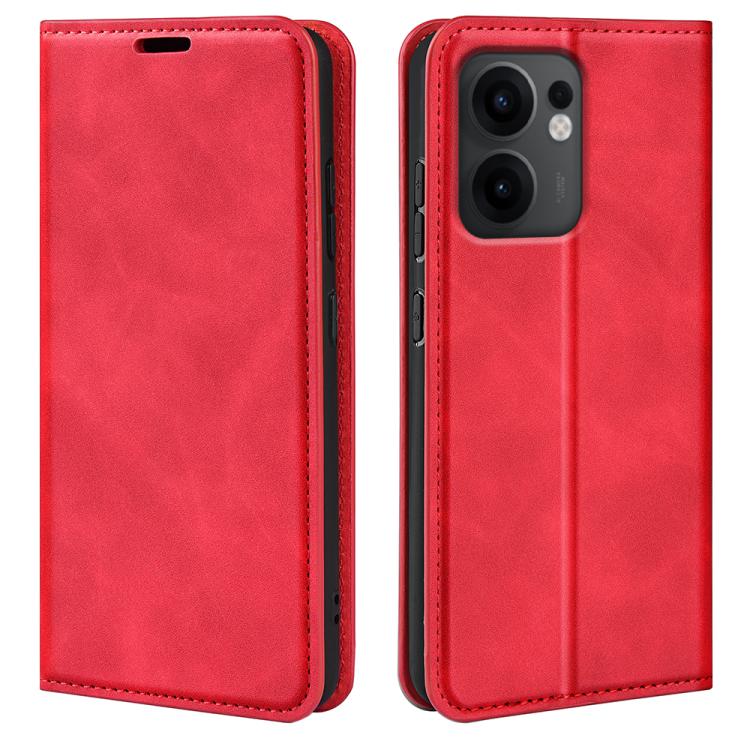 

For OPPO Reno13 F Retro-skin Magnetic Suction Leather Phone Case(Red)