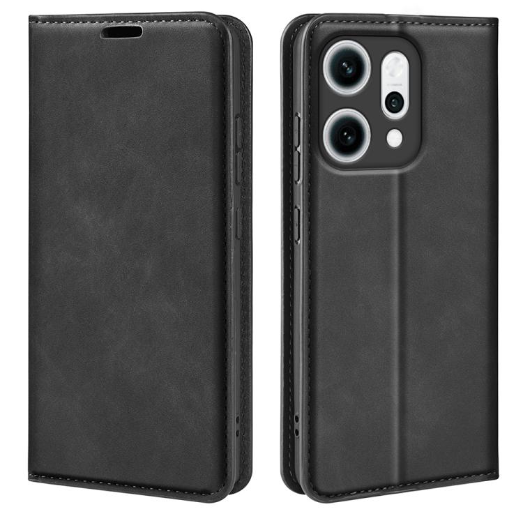 

For OPPO Reno14 5G Global Retro-skin Magnetic Suction Leather Phone Case(Black)