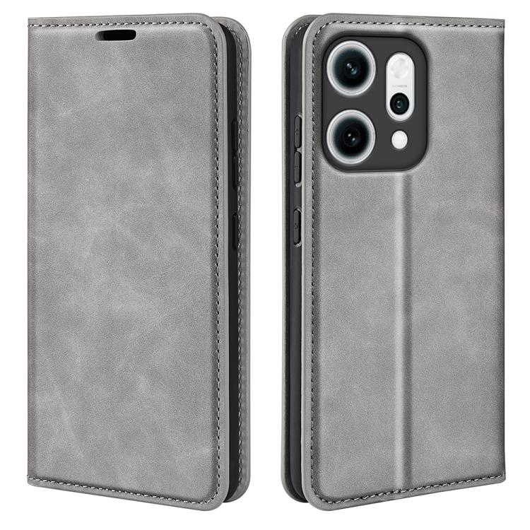 

For OPPO Reno14 Pro 5G Global Retro-skin Magnetic Suction Leather Phone Case(Grey)