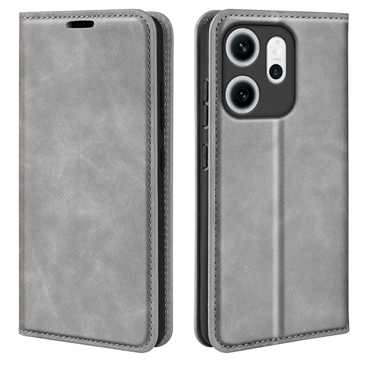 

For OPPO Reno14 F 5G Retro-skin Magnetic Suction Leather Phone Case(Grey)