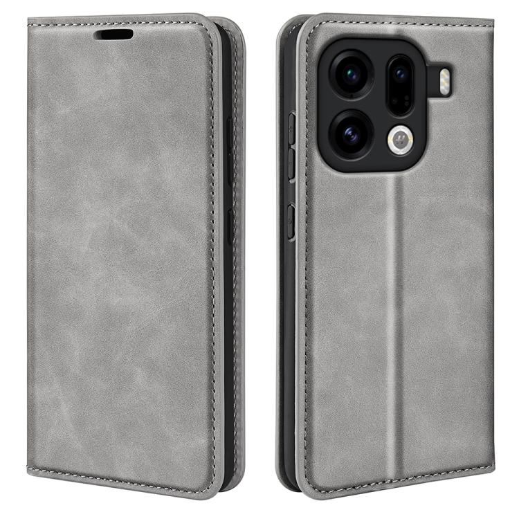 

For OPPO Find X9 Pro Retro-skin Magnetic Suction Leather Phone Case(Grey)