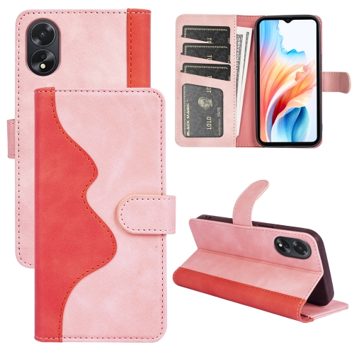 

For OPPO A38 Stitching Horizontal Flip Leather Phone Case(Red)