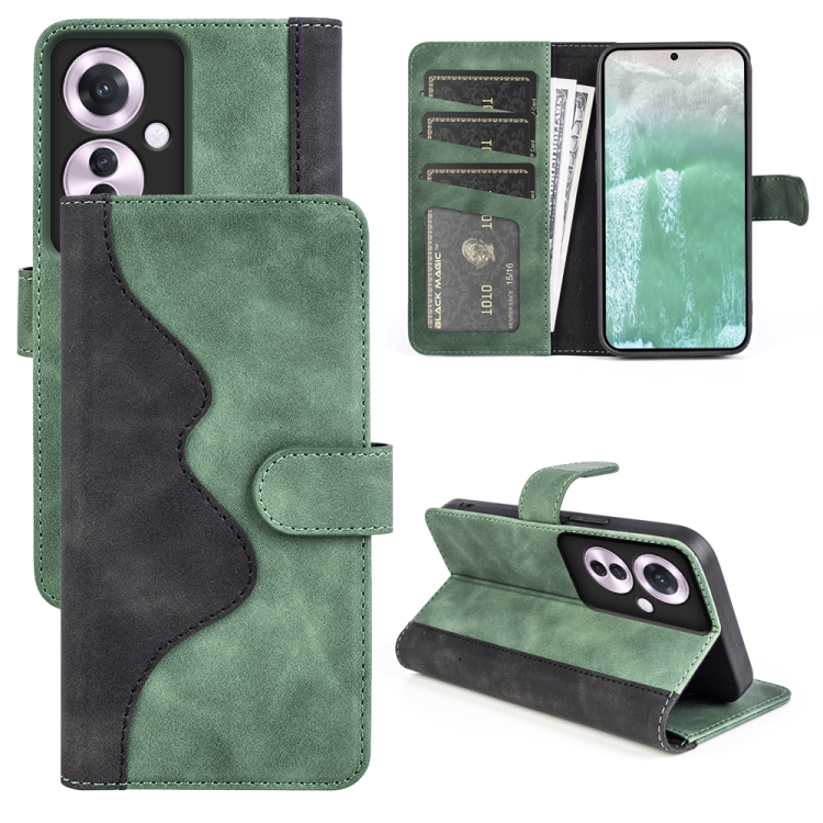

For OPPO Reno11 F 5G Stitching Horizontal Flip Leather Phone Case(Green)