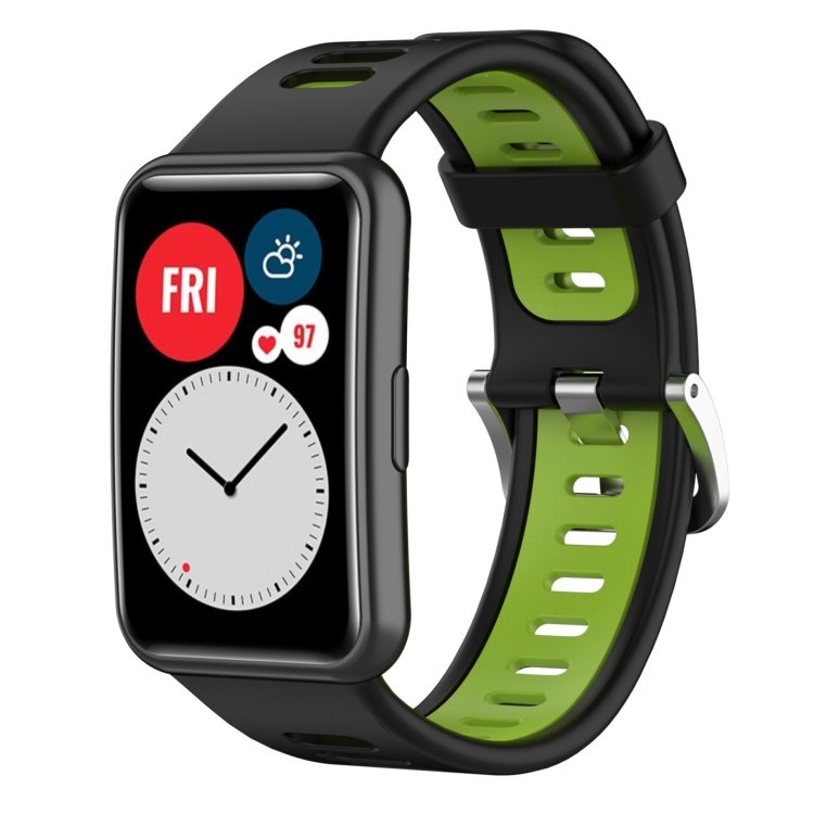 

For Huawei Watch Fit New Two-Color Silicone Watch Band(Black+Green)