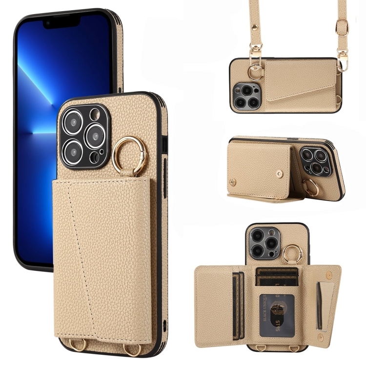 

For iPhone 13 Pro Crossbody Ring Wallet Leather Back Cover Phone Case(Brown)