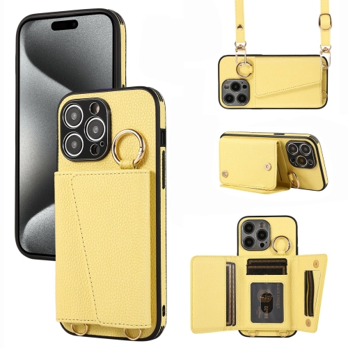 

For iPhone 15 Pro Crossbody Ring Wallet Leather Back Cover Phone Case(Yellow)