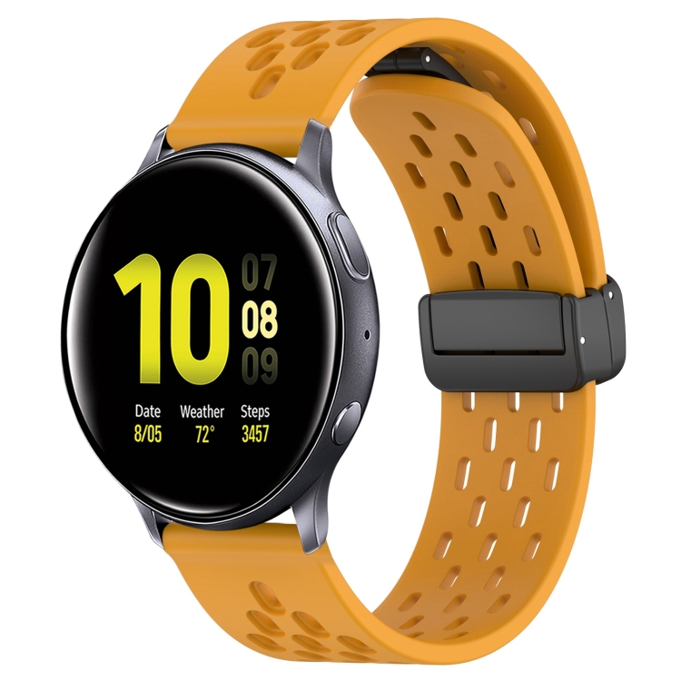 Samsung Galaxy Watch Active 2 44mm Armband Samsung Galaxy Watch Active 2 44mm 20mm 折りたたみ式磁気クラスプシリコン時計バンド (イエロー)