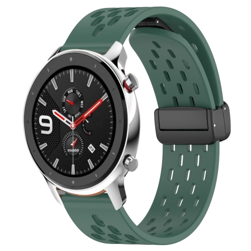 

For Amazfit GTR 4 22mm Folding Magnetic Clasp Silicone Watch Band(Dark Green)