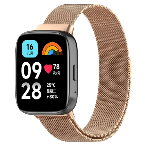 For Redmi Watch 3 Lite Milan Magnetic Steel Mesh Watch Band(Rose Gold)