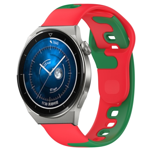 

For Huawei Watch GT3 Pro 43mm 20mm Double Color Silicone Watch Band(Red+Green)