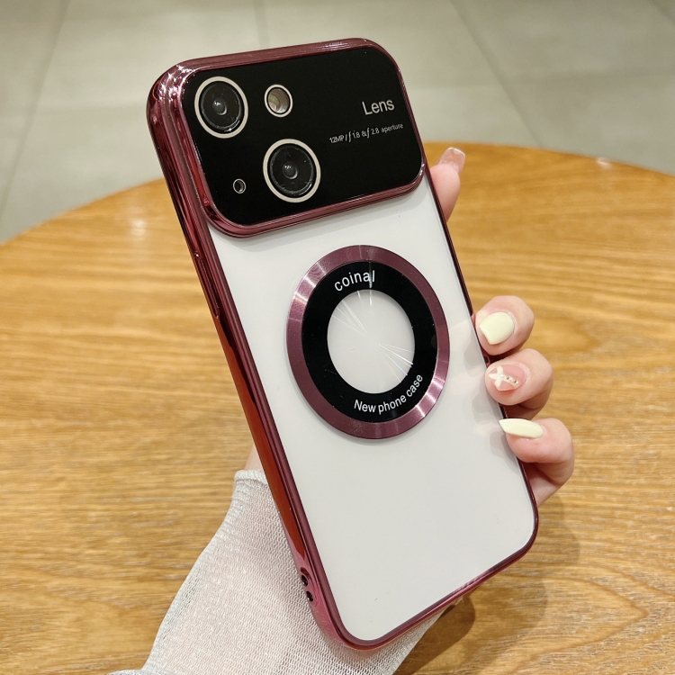 

For iPhone 14 Plus Large Window Magsafe Electroplating TPU Phone Case(Rose)