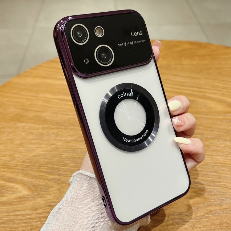 

For iPhone 14 Large Window Magsafe Electroplating TPU Phone Case(Purple)