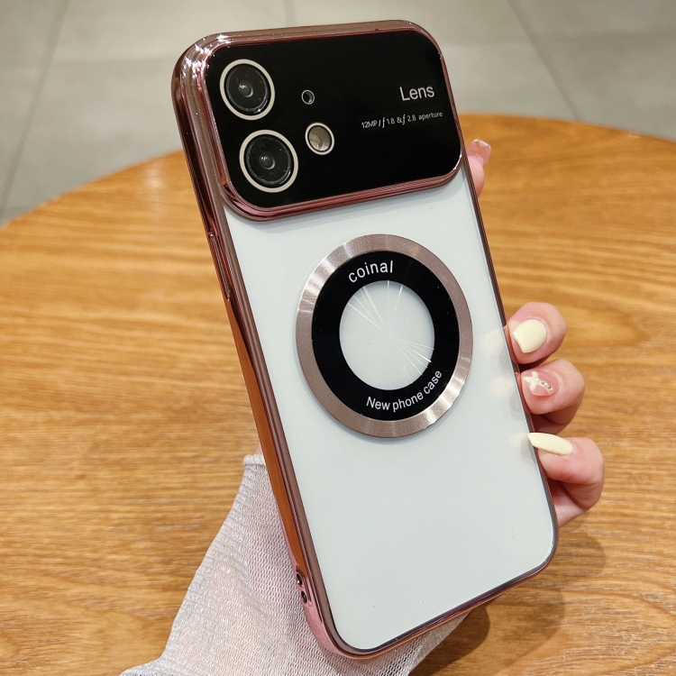 

For iPhone 11 Large Window Magsafe Electroplating TPU Phone Case(Rose Gold)