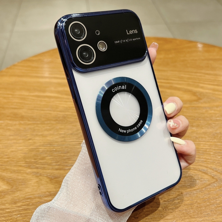 

For iPhone 11 Large Window Magsafe Electroplating TPU Phone Case(Navy Blue)