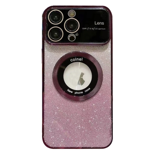 

For iPhone 15 Pro Large Window MagSafe Gradient Glitter Electroplating TPU Phone Case(Purple)
