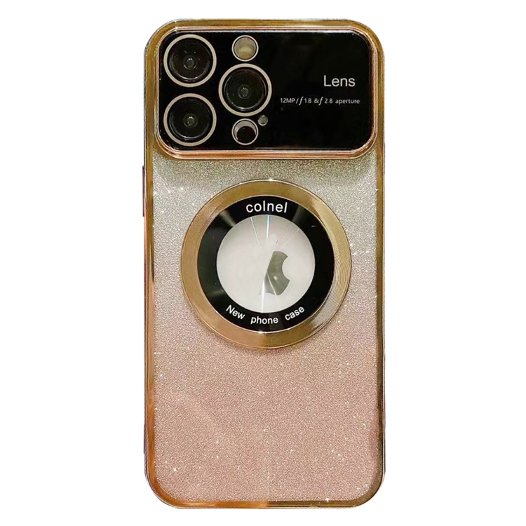 

For iPhone 15 Pro Large Window MagSafe Gradient Glitter Electroplating TPU Phone Case(Gold)