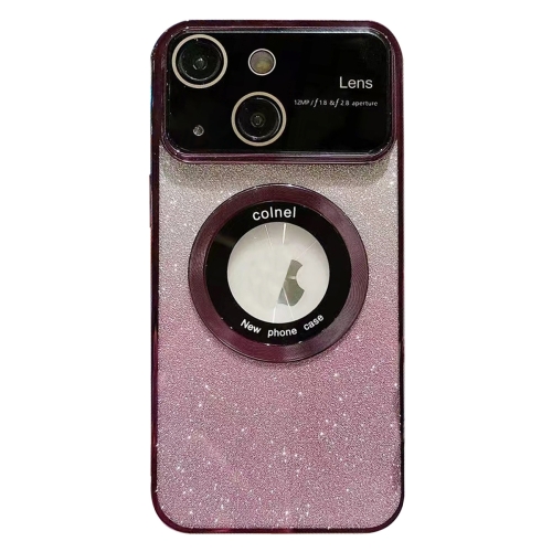 

For iPhone 15 Plus Large Window MagSafe Gradient Glitter Electroplating TPU Phone Case(Purple)