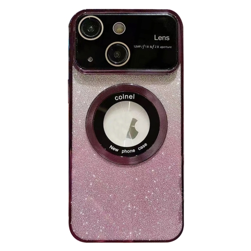 

For iPhone 14 Plus Large Window MagSafe Gradient Glitter Electroplating TPU Phone Case(Purple)