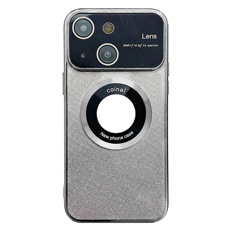 

For iPhone 14 Large Window MagSafe Gradient Glitter Electroplating TPU Phone Case(Silver)