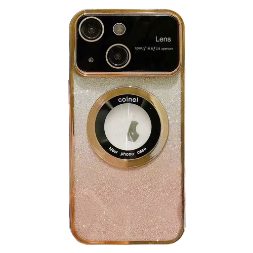 

For iPhone 13 Large Window MagSafe Gradient Glitter Electroplating TPU Phone Case(Gold)