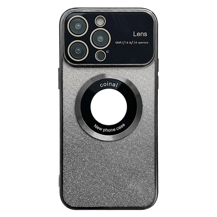 

For iPhone 12 Pro Large Window MagSafe Gradient Glitter Electroplating TPU Phone Case(Black)