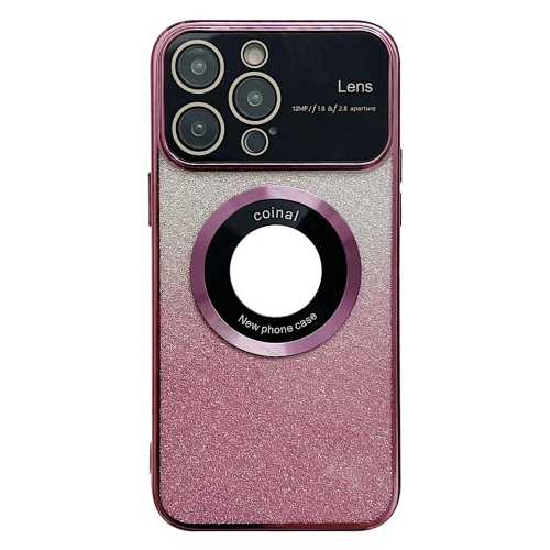 

For iPhone 12 Pro Large Window MagSafe Gradient Glitter Electroplating TPU Phone Case(Rose Red)