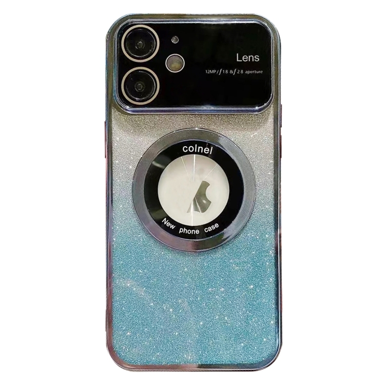 

For iPhone 11 Large Window MagSafe Gradient Glitter Electroplating TPU Phone Case(Blue)