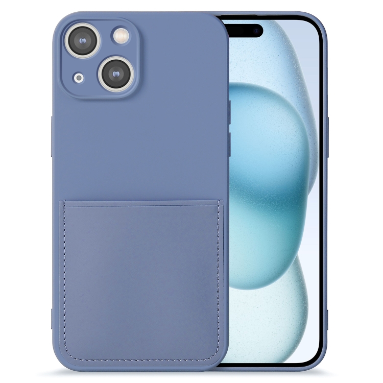 

For iPhone 15 Plus Imitate Liquid Silicone Skin Feel Phone Case with Card Slot(Light blue)