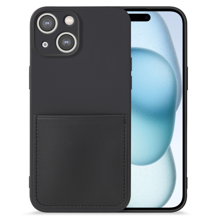 

For iPhone 15 Plus Imitate Liquid Silicone Skin Feel Phone Case with Card Slot(Black)