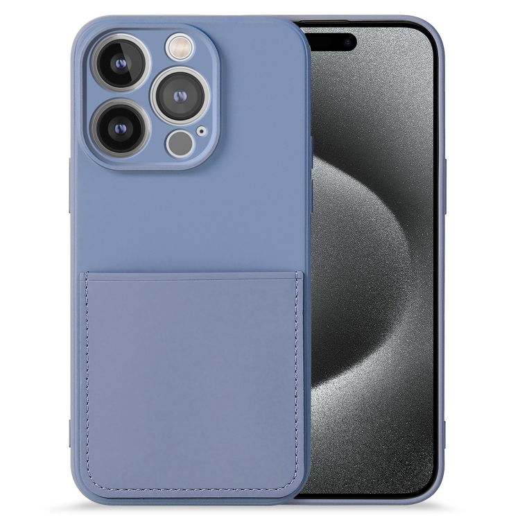 

For iPhone 15 Pro Imitate Liquid Silicone Skin Feel Phone Case with Card Slot(Light blue)