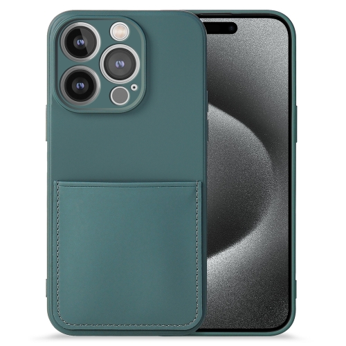 

For iPhone 15 Pro Imitate Liquid Silicone Skin Feel Phone Case with Card Slot(Green)