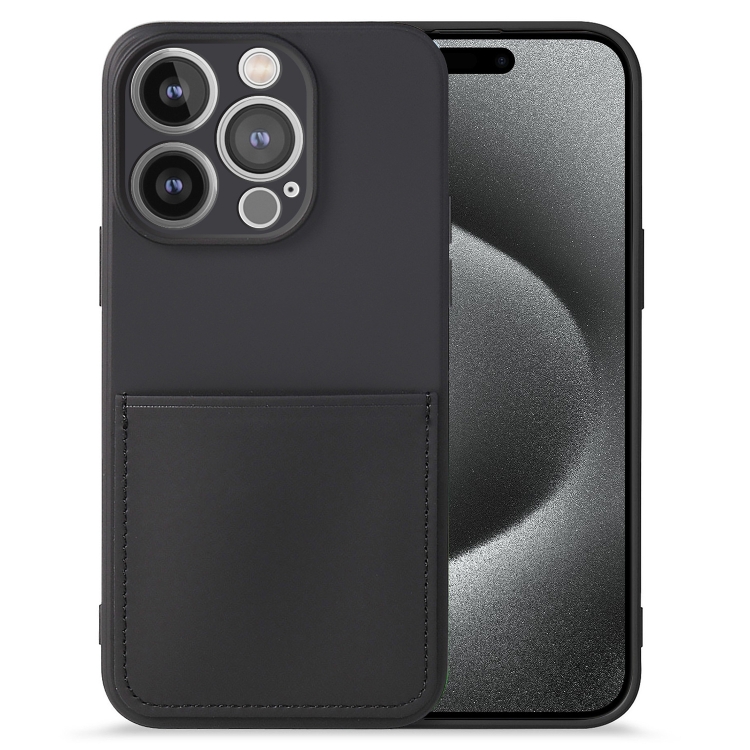 

For iPhone 15 Pro Max Imitate Liquid Silicone Skin Feel Phone Case with Card Slot(Black)