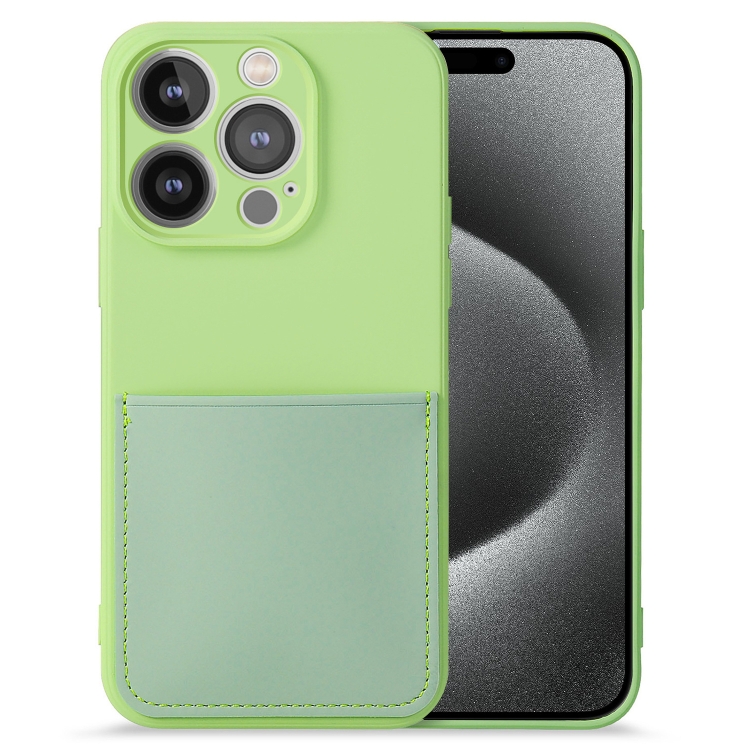

For iPhone 15 Pro Max Imitate Liquid Silicone Skin Feel Phone Case with Card Slot(Tea Green)