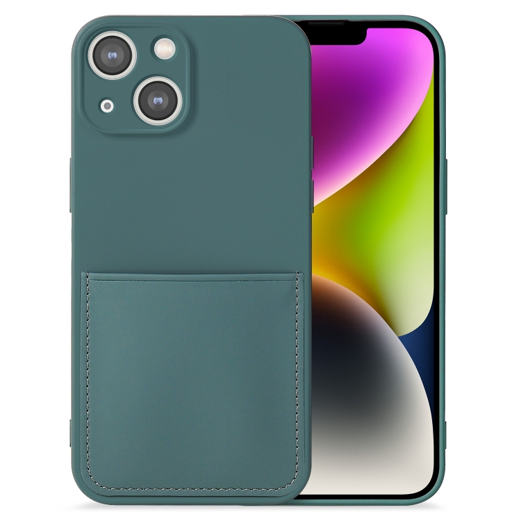 

For iPhone 14 Plus Imitate Liquid Silicone Skin Feel Phone Case with Card Slot(Green)