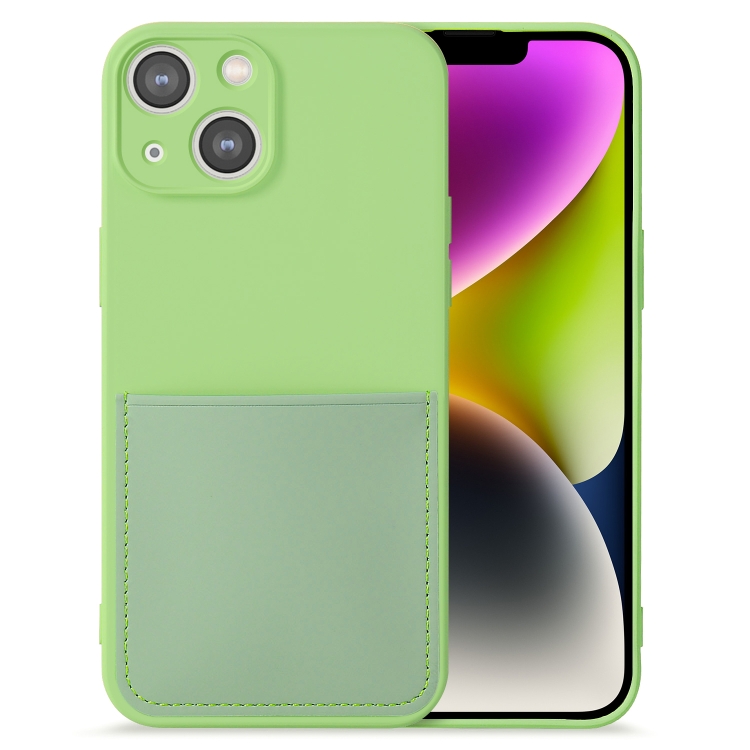 

For iPhone 14 Imitate Liquid Silicone Skin Feel Phone Case with Card Slot(Tea Green)