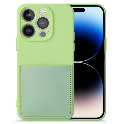 

For iPhone 14 Pro Max Imitate Liquid Silicone Skin Feel Phone Case with Card Slot(Tea Green)