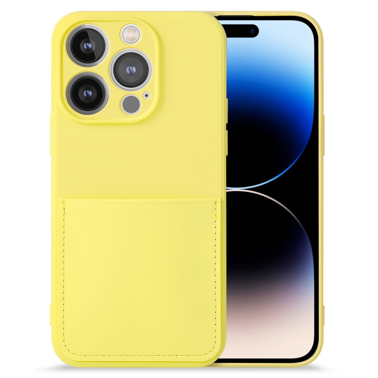 

For iPhone 14 Pro Max Imitate Liquid Silicone Skin Feel Phone Case with Card Slot(Yellow)