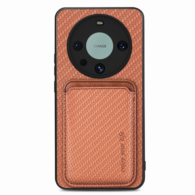 

For Huawei Mate 60 Pro Carbon Fiber Leather Card Magnetic Phone Case(Brown)