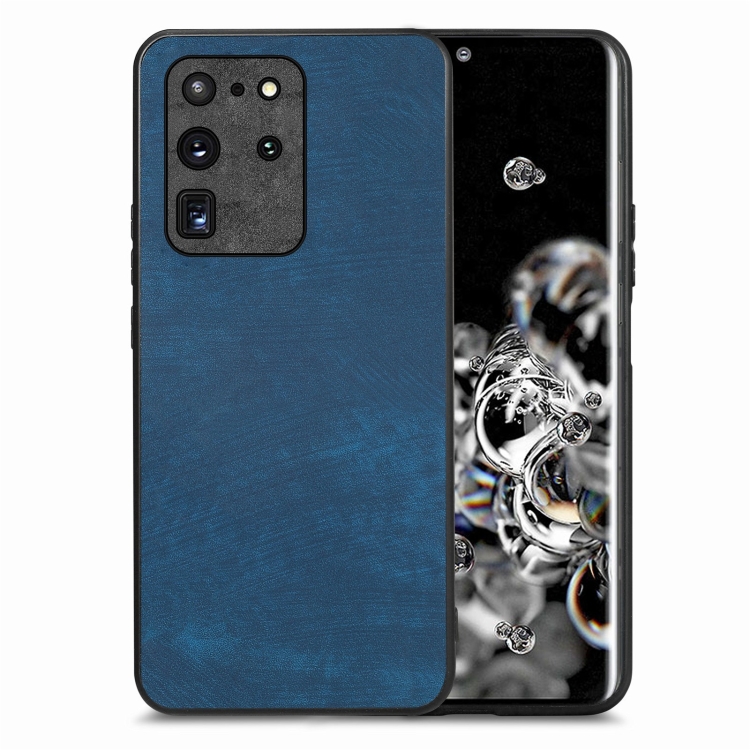 

For Samsung Galaxy S20 Ultra Vintage Leather PC Back Cover Phone Case(Blue)