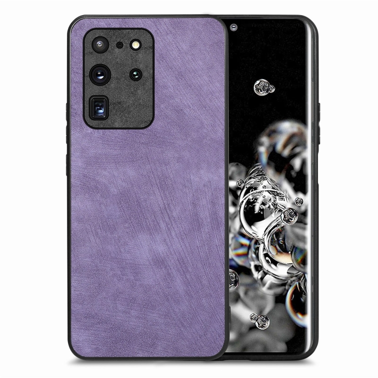 

For Samsung Galaxy S20 Ultra Vintage Leather PC Back Cover Phone Case(Purple)