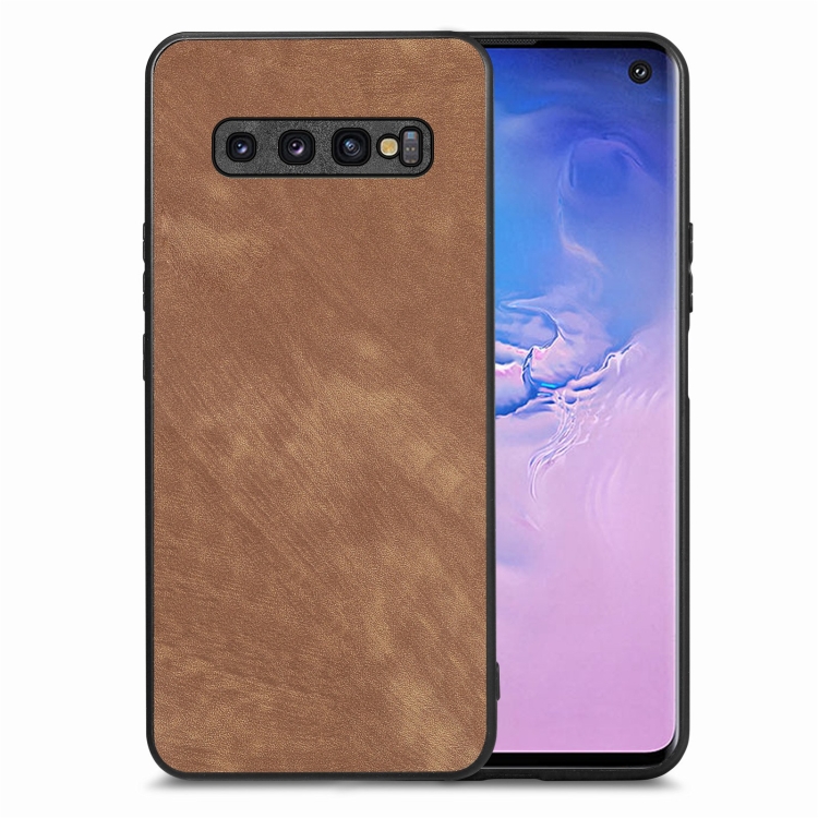 

For Samsung Galaxy S10 Vintage Leather PC Back Cover Phone Case(Brown)