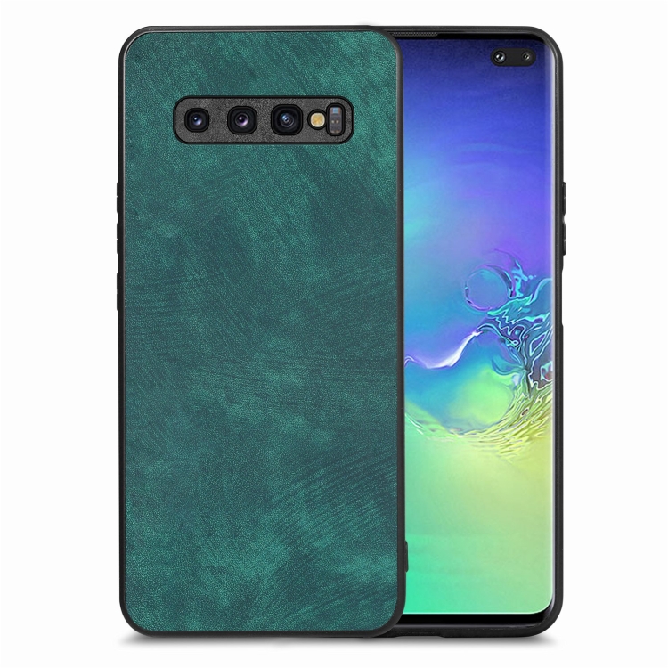 

For Samsung Galaxy S10+ Vintage Leather PC Back Cover Phone Case(Green)