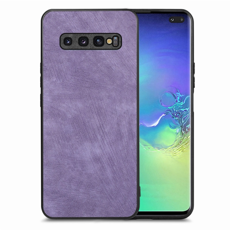 

For Samsung Galaxy S10+ Vintage Leather PC Back Cover Phone Case(Purple)