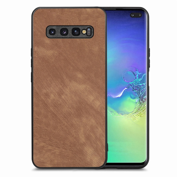 

For Samsung Galaxy S10+ Vintage Leather PC Back Cover Phone Case(Brown)