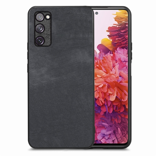 

For Samsung Galaxy S20 FE Vintage Leather PC Back Cover Phone Case(Black)