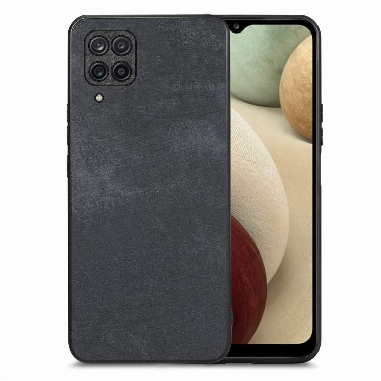 

For Samsung Galaxy A12 Vintage Leather PC Back Cover Phone Case(Black)